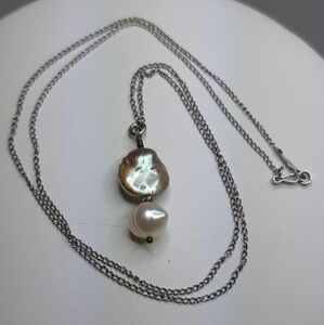 STG marked Silver and Genuine Pearl Necklace
